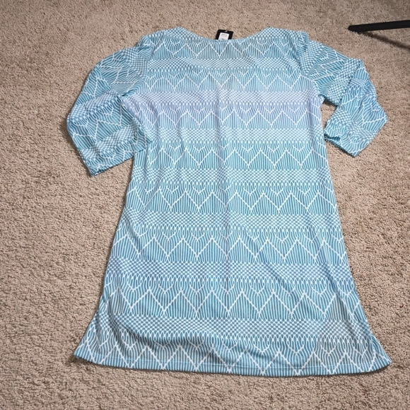 Portocruz Blue Ombré 3/4 Sleeve Lace Up Tunic Swimsuit Cover-up Beach Cruise XXL - Picture 3 of 11